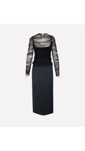 Ruched Tulle Top & Satin Midi Skirt