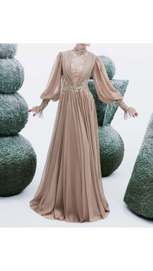 Pleated V-Neck Gown