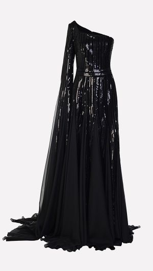Asymmetric Cape Sleeve Gown