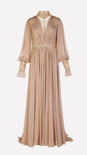 Pleated V-Neck Gown